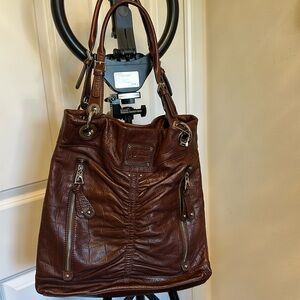 EUD. B Makowsky Brown Soft Leather Shoulder Bag Hobo Handbag Purse Medium Large.